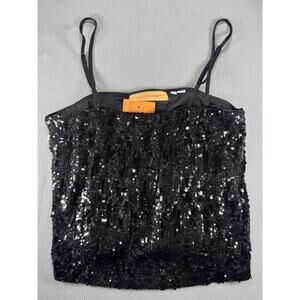 Womens JJXX Tillys Black Sequin Crop Top Size Small NWT